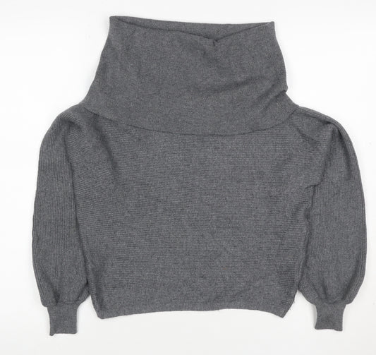 Zara Women Grey UK 8 Roll Neck Balloon Sleeve Knit Jumper