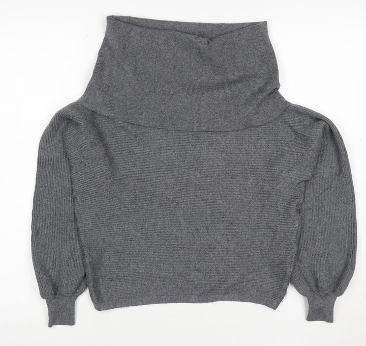 Zara Women Grey UK 8 Roll Neck Balloon Sleeve Knit Jumper