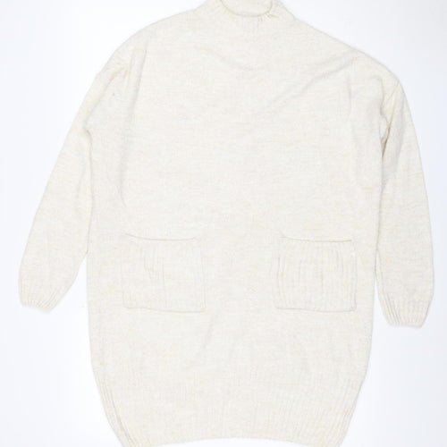 Miss Selfridge Women Ivory UK 10 Roll Neck Pocket Tunic Jumper