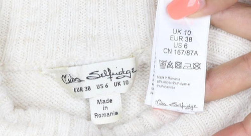 Miss Selfridge Women Ivory UK 10 Roll Neck Pocket Tunic Jumper