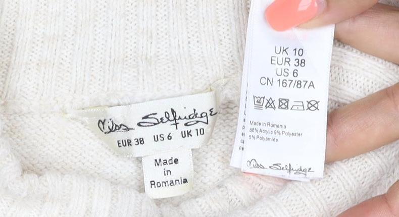 Miss Selfridge Women Ivory UK 10 Roll Neck Pocket Tunic Jumper