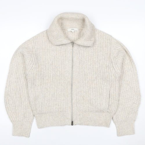 Marks and Spencer Women's Beige XS Full Zip Chunky Knit Cardigan