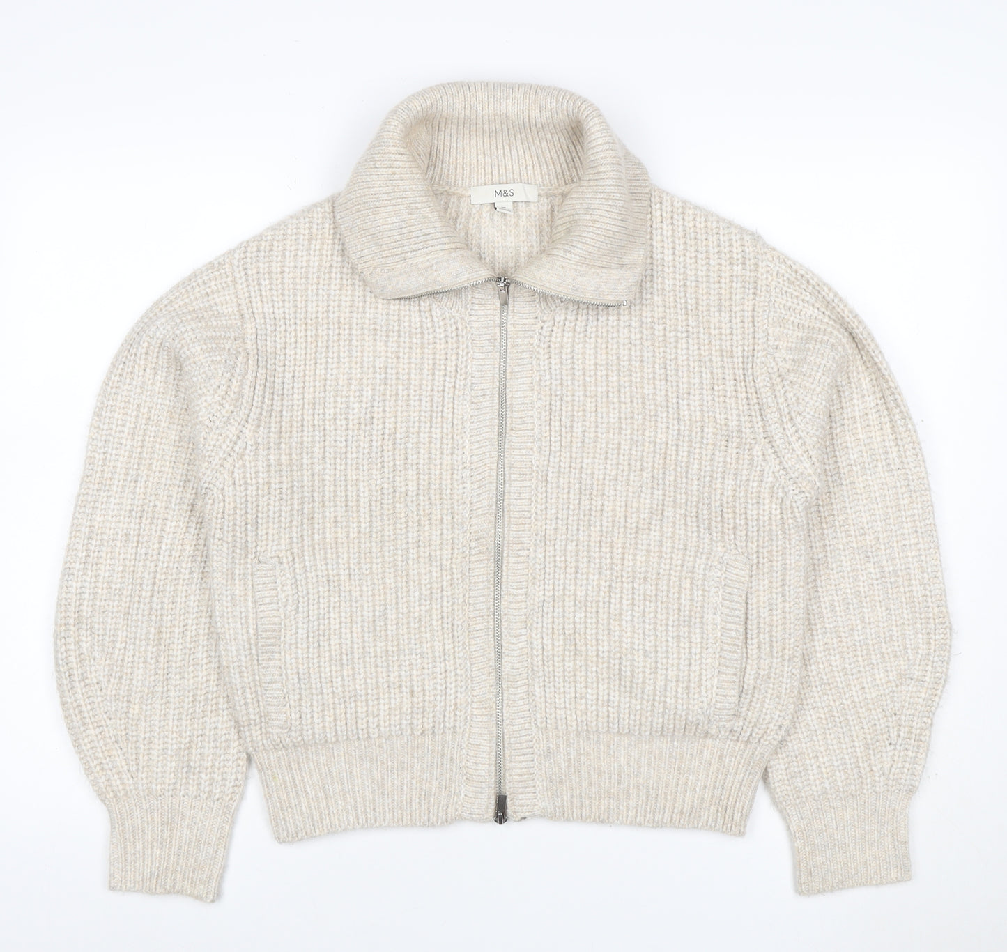 Marks and Spencer Women's Beige XS Full Zip Chunky Knit Cardigan