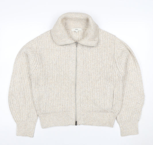 Marks and Spencer Women's Beige XS Full Zip Chunky Knit Cardigan