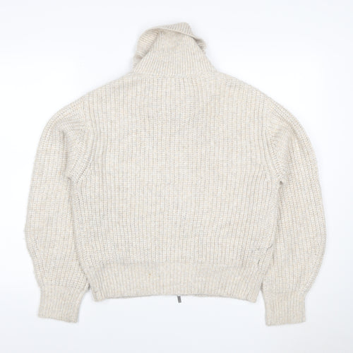 Marks and Spencer Women's Beige XS Full Zip Chunky Knit Cardigan