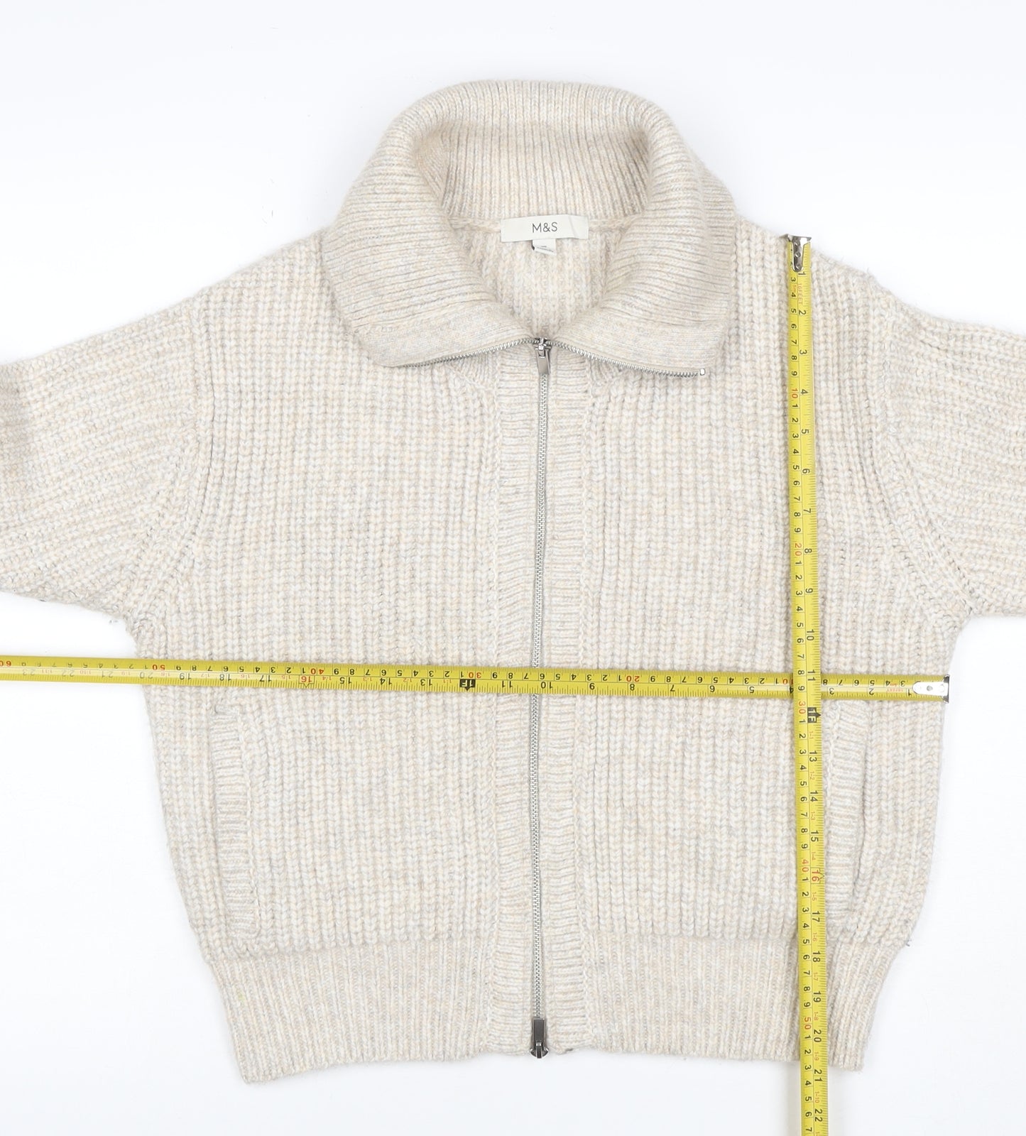 Marks and Spencer Women's Beige XS Full Zip Chunky Knit Cardigan
