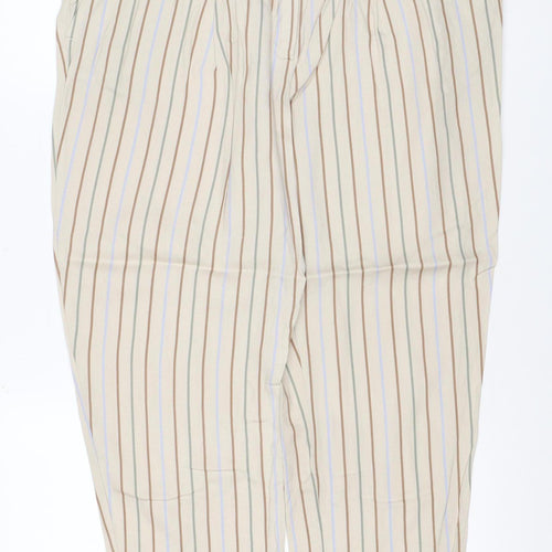 Marks & Spencer Women Beige Stripe Wide-Leg Trousers UK 14