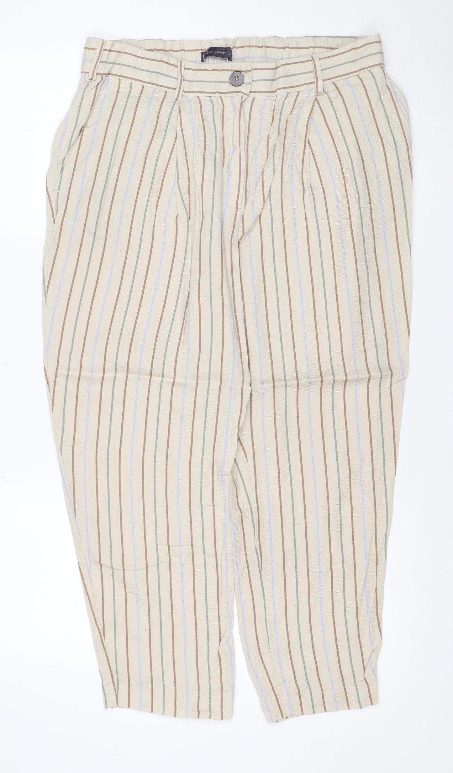 Marks & Spencer Women Beige Stripe Wide-Leg Trousers UK 14