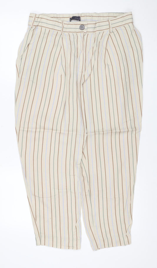 Marks & Spencer Women Beige Stripe Wide-Leg Trousers UK 14