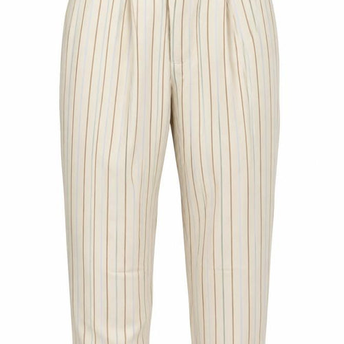 Marks & Spencer Women Beige Stripe Wide-Leg Trousers UK 14