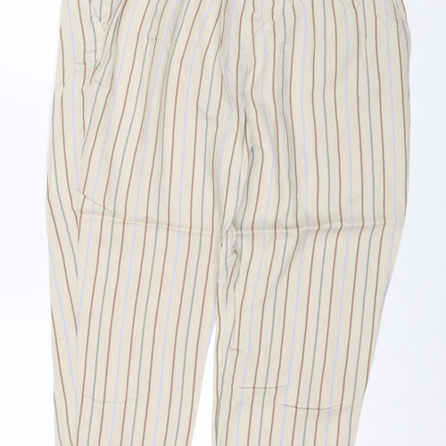 Marks & Spencer Women Beige Stripe Wide-Leg Trousers UK 14