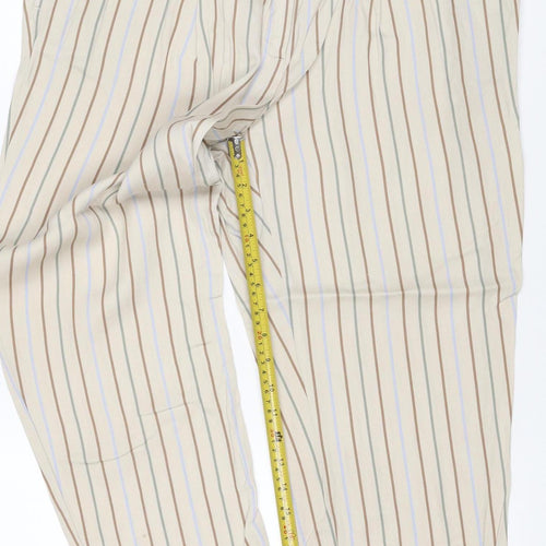 Marks & Spencer Women Beige Stripe Wide-Leg Trousers UK 14