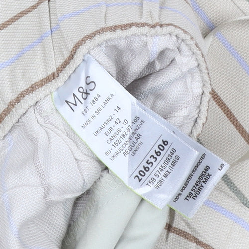 Marks & Spencer Women Beige Stripe Wide-Leg Trousers UK 14