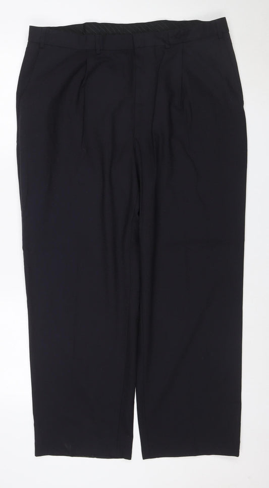 Marks and Spencer Men Black 38in Slim Wool Blend Dress Trousers