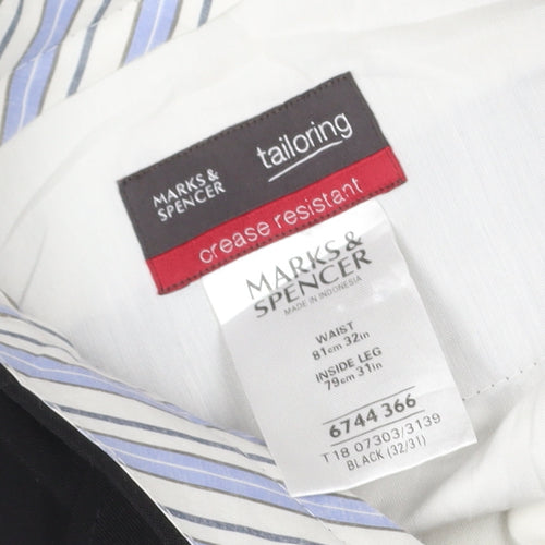 Marks & Spencer Men Black 32x31 Crease Resistant Dress Trousers