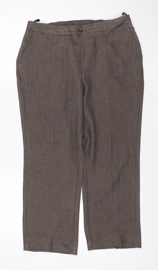 Marks & Spencer Women Brown UK 12 Short Herringbone Wide-Leg Trousers