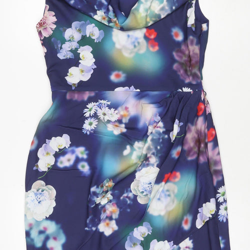 Oasis Women Blue Floral UK 10 Knee Length Shift Dress