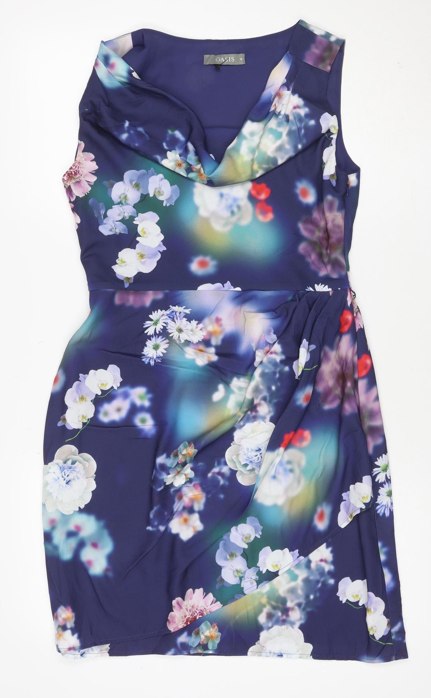 Oasis Women Blue Floral UK 10 Knee Length Shift Dress