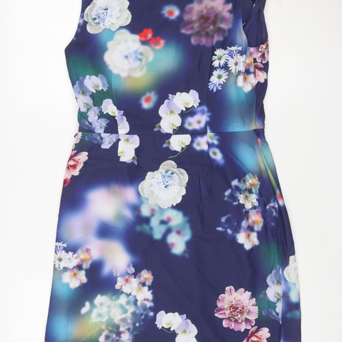 Oasis Women Blue Floral UK 10 Knee Length Shift Dress
