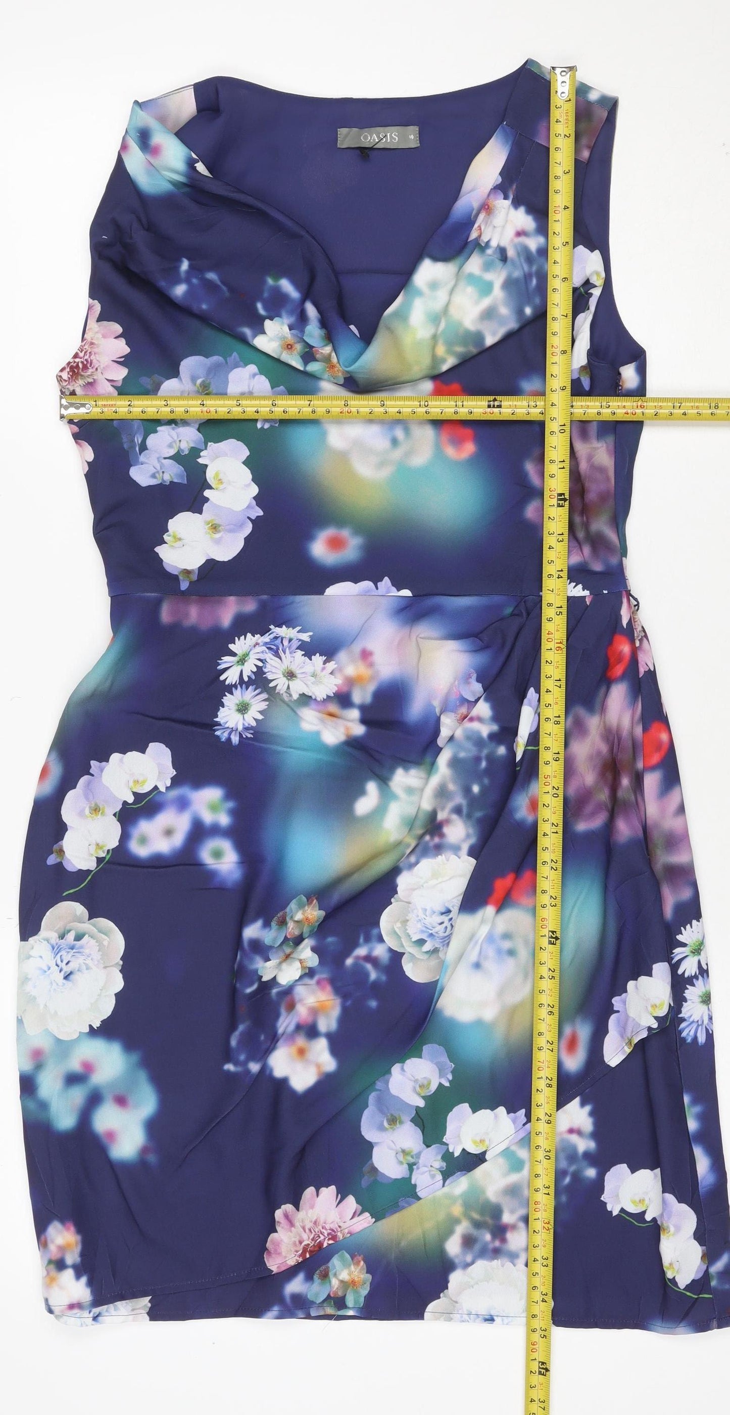 Oasis Women Blue Floral UK 10 Knee Length Shift Dress
