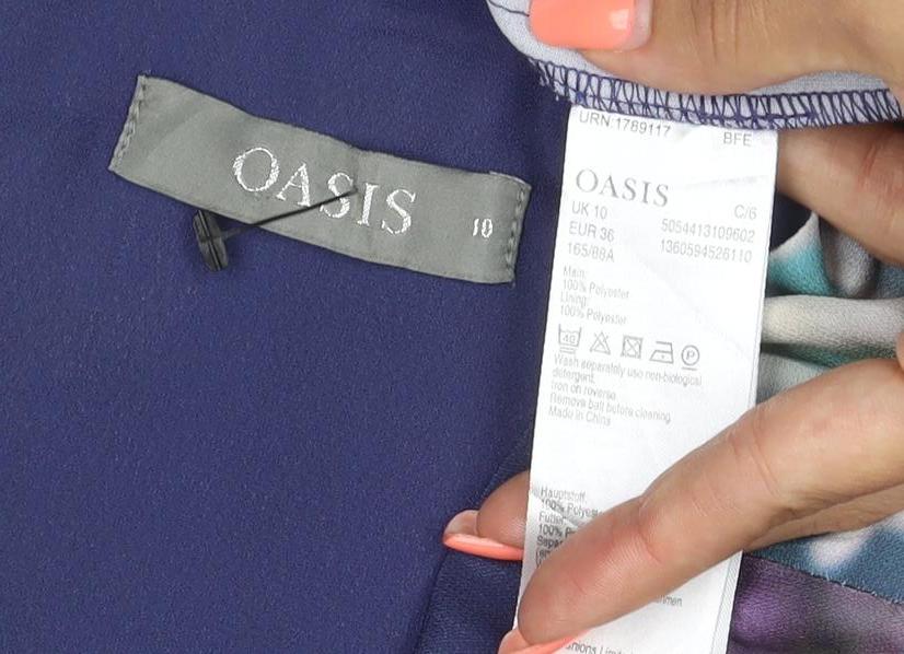 Oasis Women Blue Floral UK 10 Knee Length Shift Dress