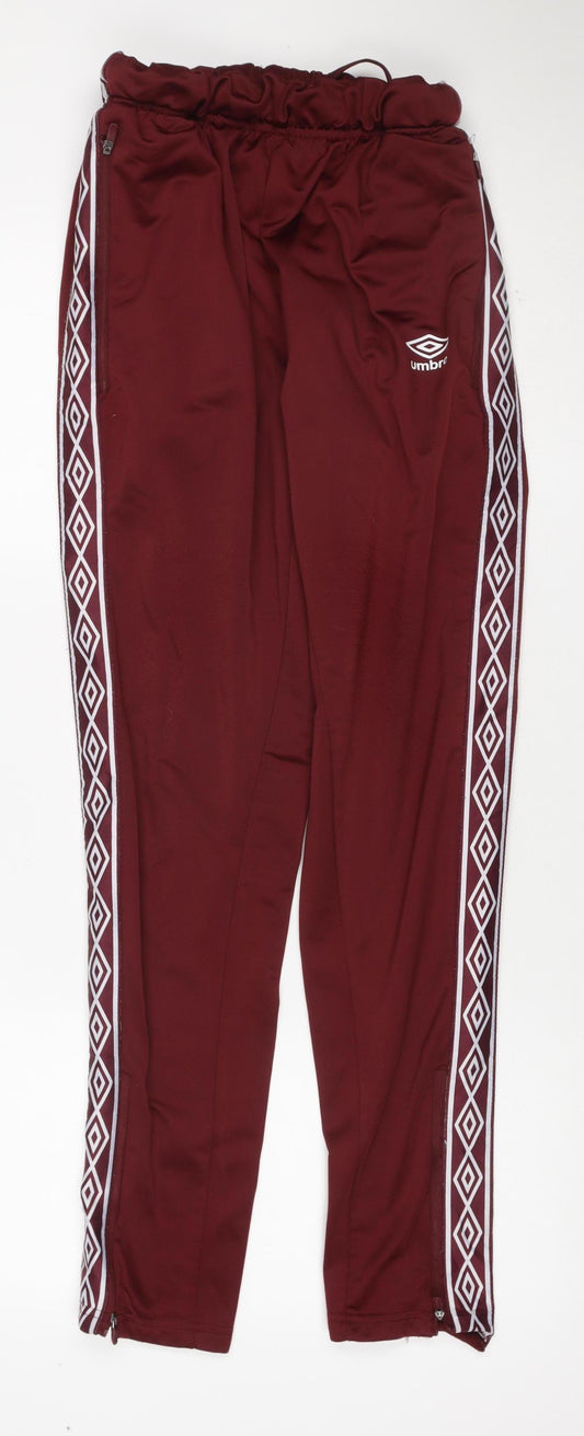 Umbro Men’s Burgundy S Track Pants Zip Legs Drawstring Football