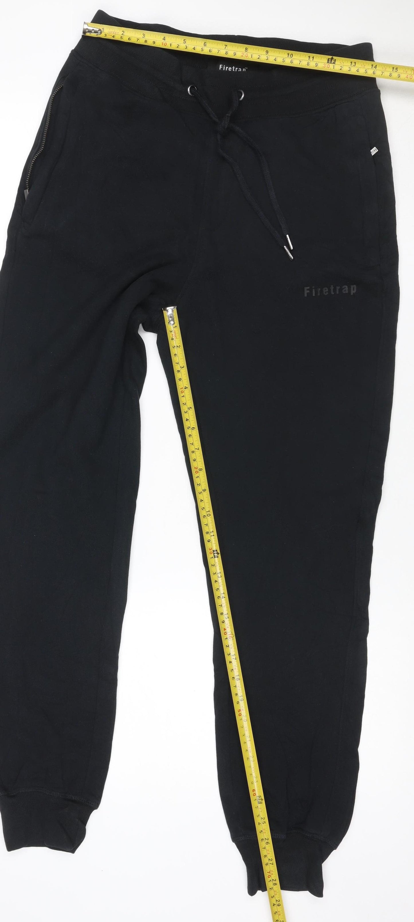 Firetrap Men Black M Jogger Sweatpants Drawstring Zip Pocket