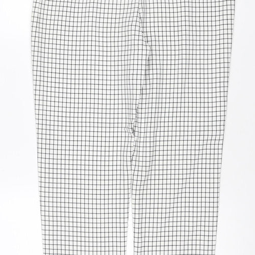 Marks & Spencer Women White Check Trousers UK 12 Long Stretch Waist