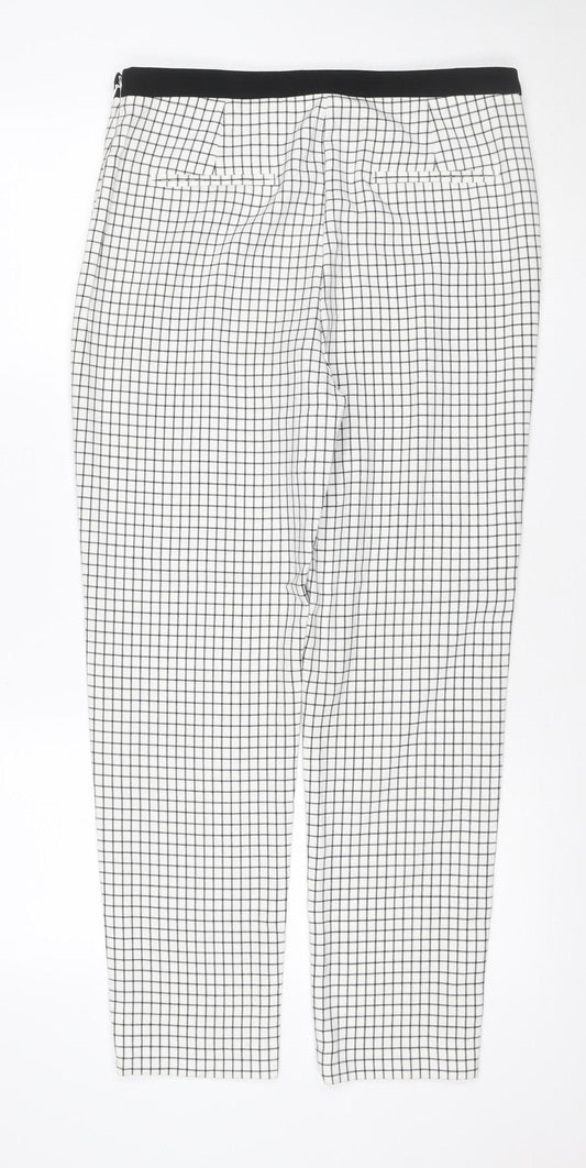 Marks & Spencer Women White Check Trousers UK 12 Long Stretch Waist