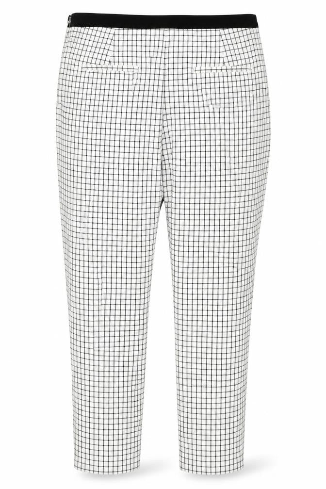 Marks & Spencer Women White Check Trousers UK 12 Long Stretch Waist