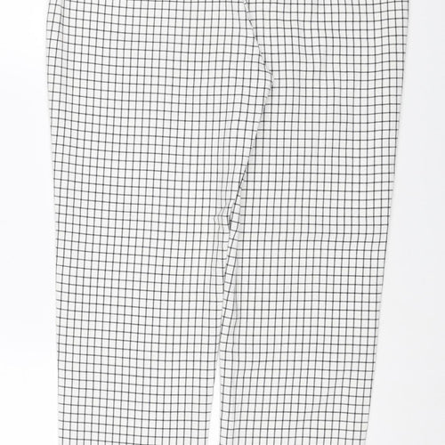 Marks & Spencer Women White Check Trousers UK 12 Long Stretch Waist
