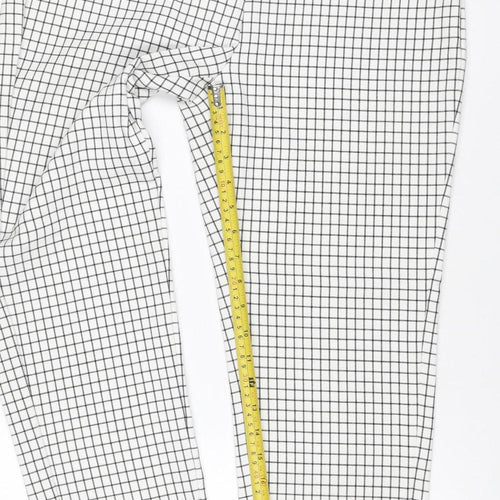 Marks & Spencer Women White Check Trousers UK 12 Long Stretch Waist