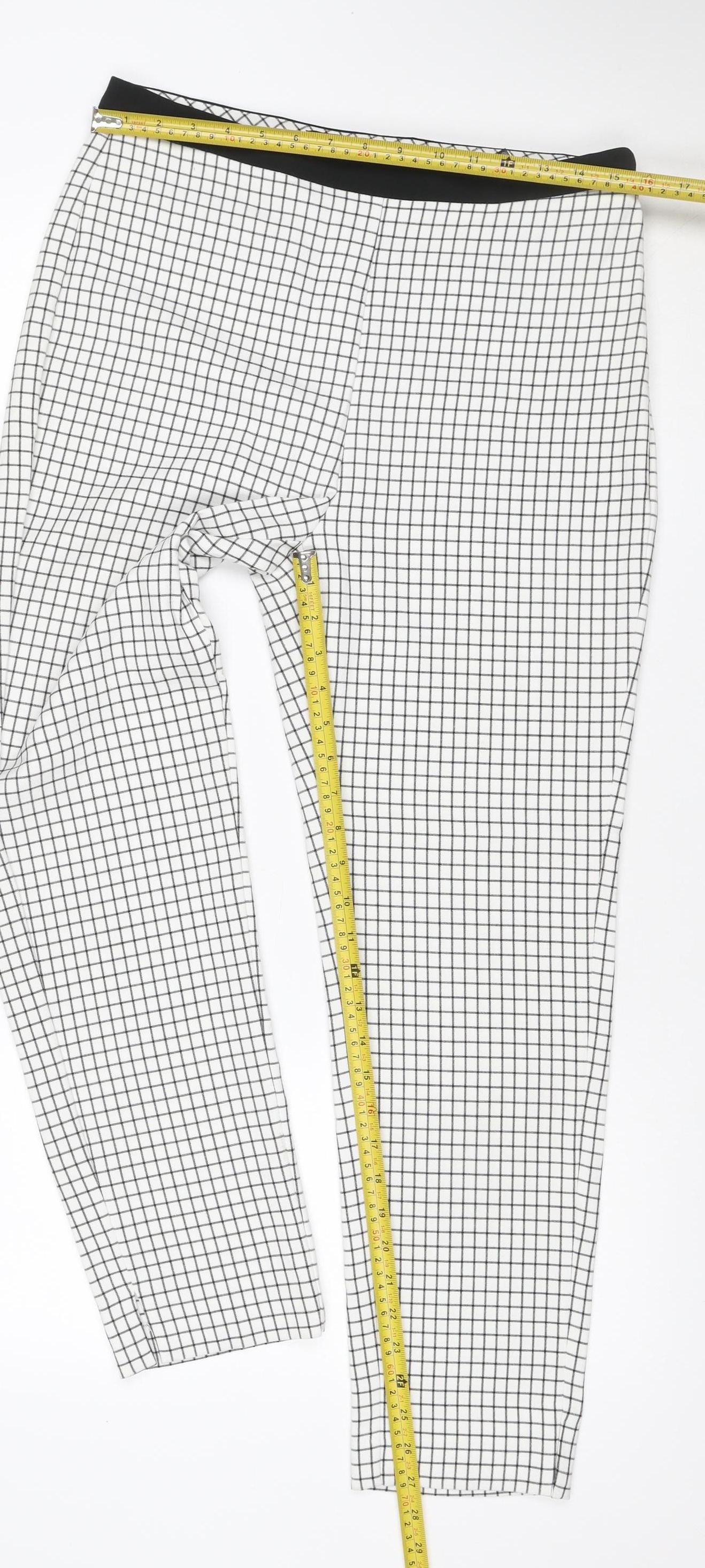 Marks & Spencer Women White Check Trousers UK 12 Long Stretch Waist