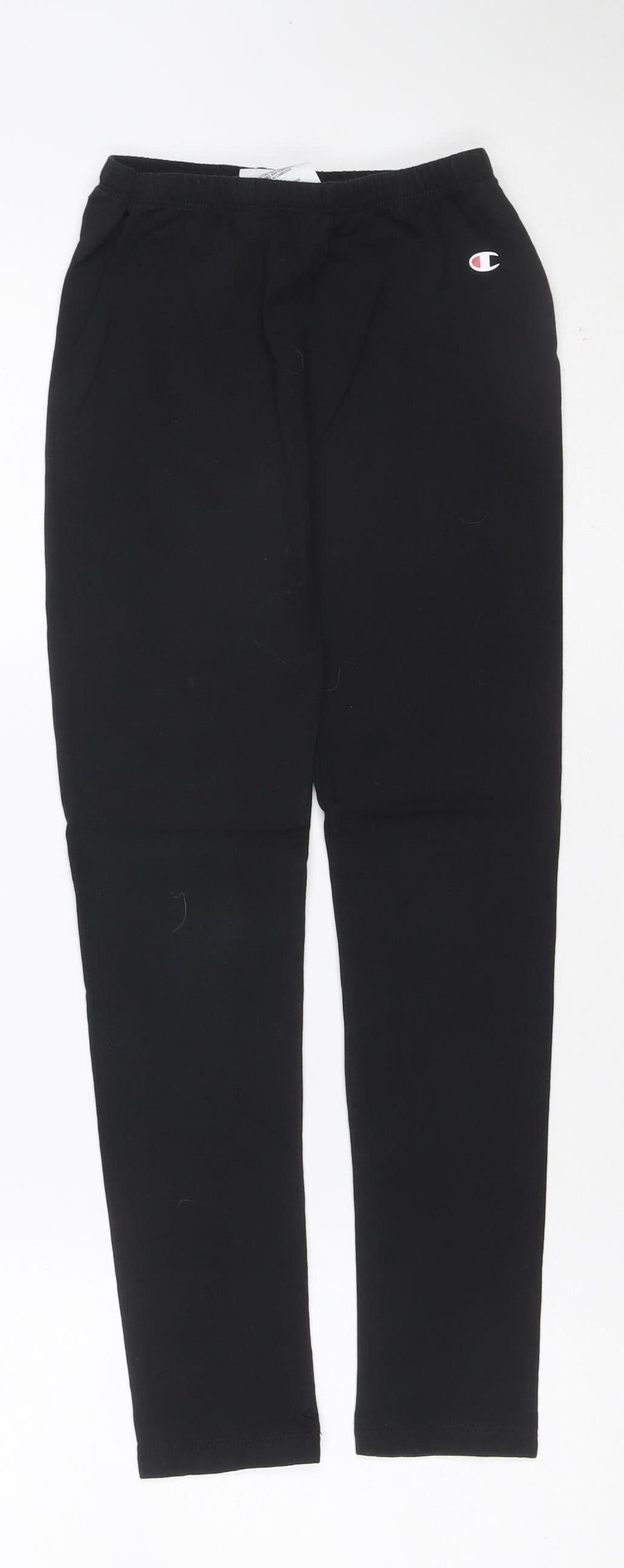 Champion Girls Black 11-12 Years Ankle Logo Stretch Leggings