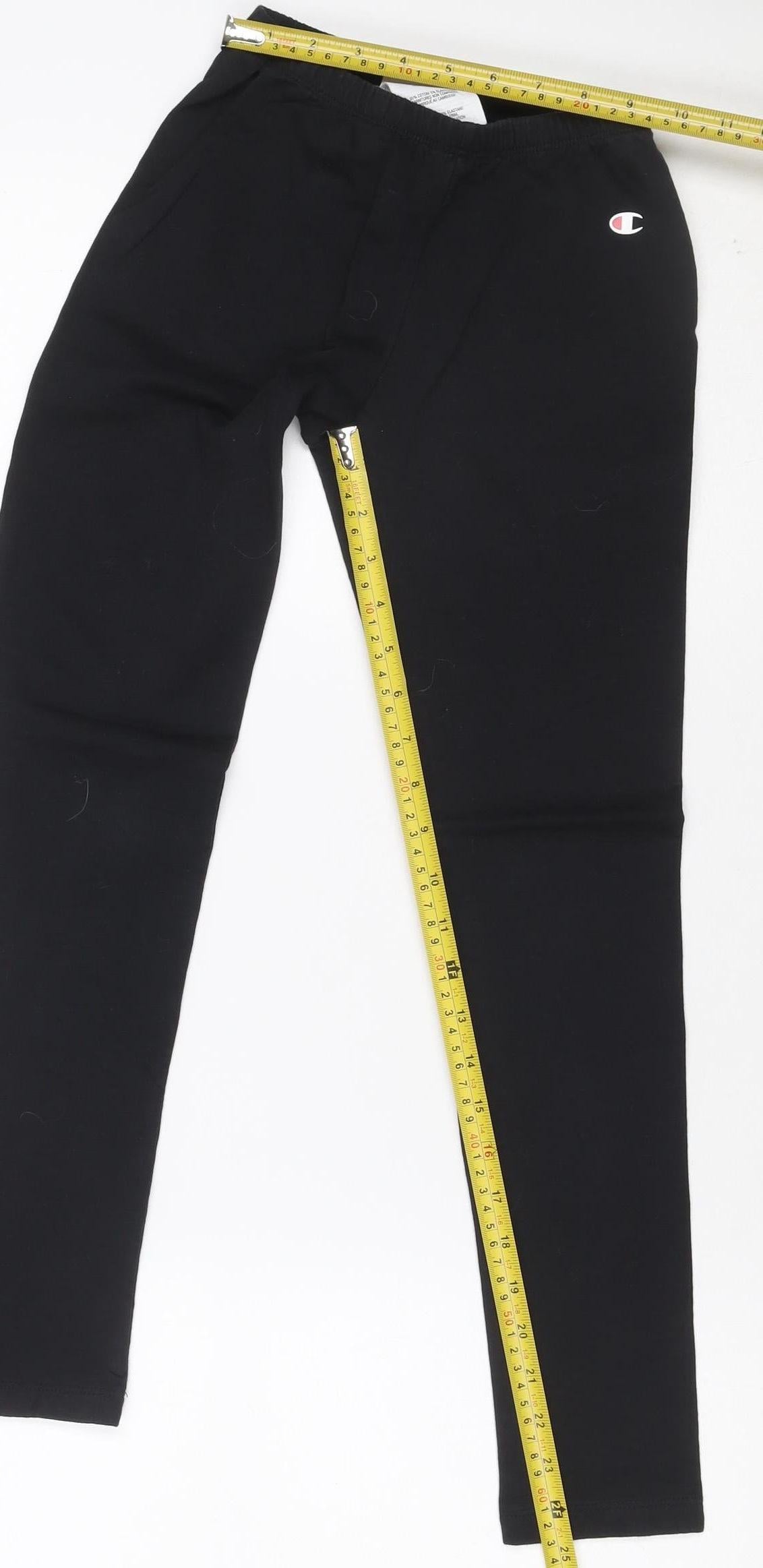 Champion Girls Black 11-12 Years Ankle Logo Stretch Leggings