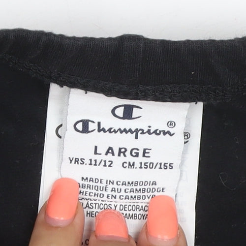 Champion Girls Black 11-12 Years Ankle Logo Stretch Leggings