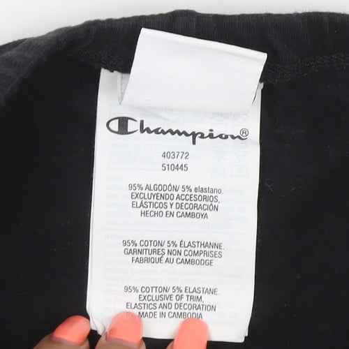 Champion Girls Black 11-12 Years Ankle Logo Stretch Leggings