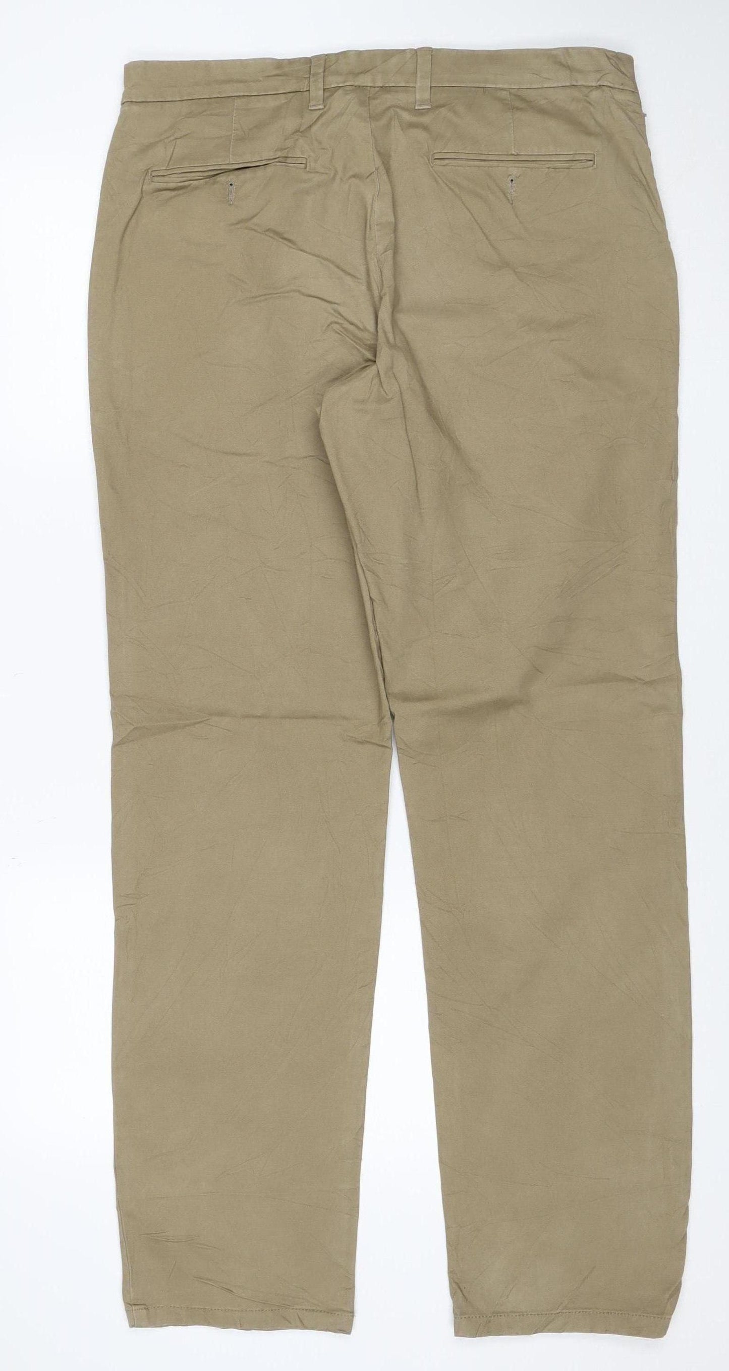 M&S Men’s Beige Chino Trousers 34/33 Regular Fit Stretch Cotton