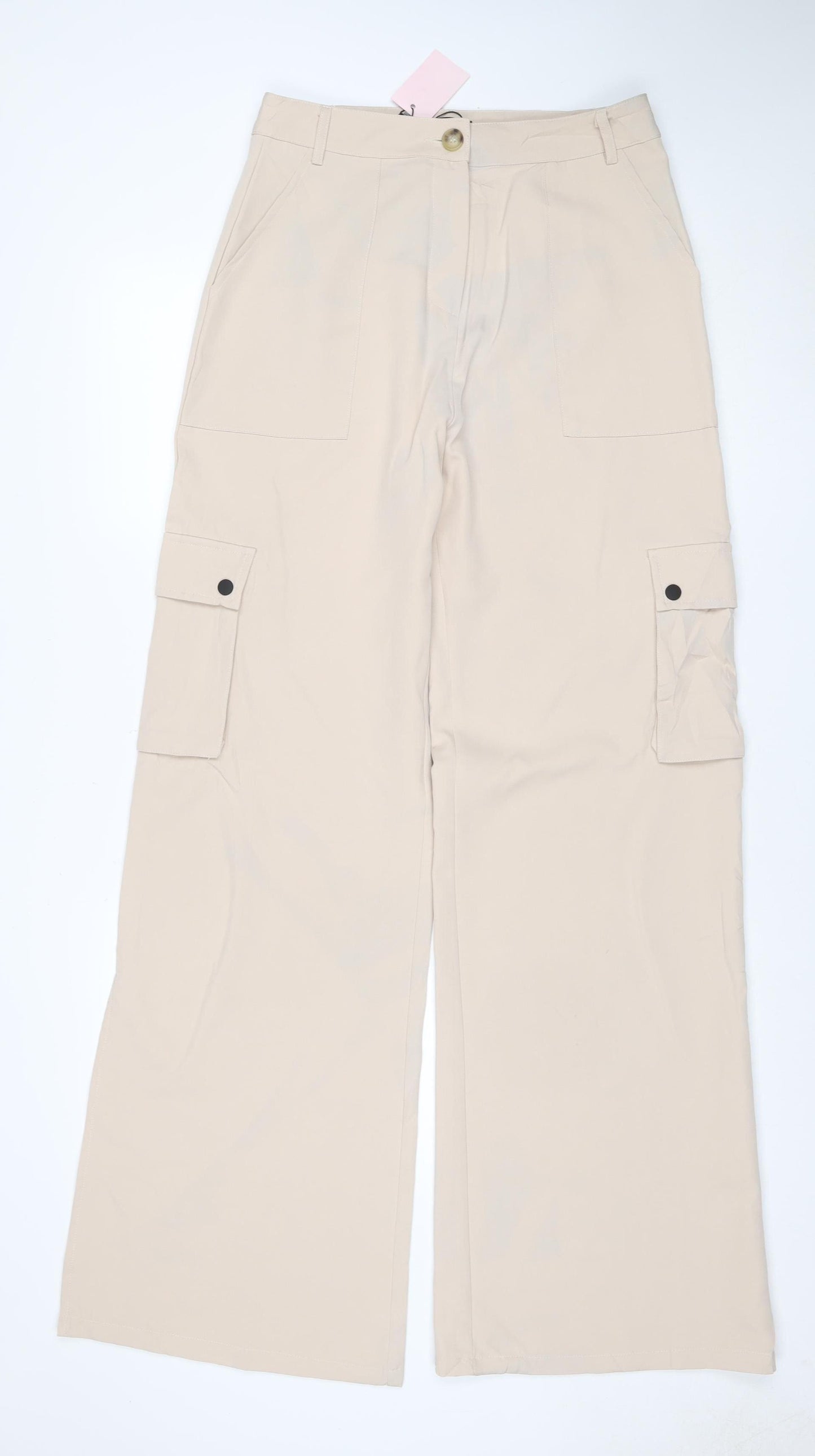 PrettyLittleThing Women’s Beige UK 12 Woven Split Hem Cargo Trousers