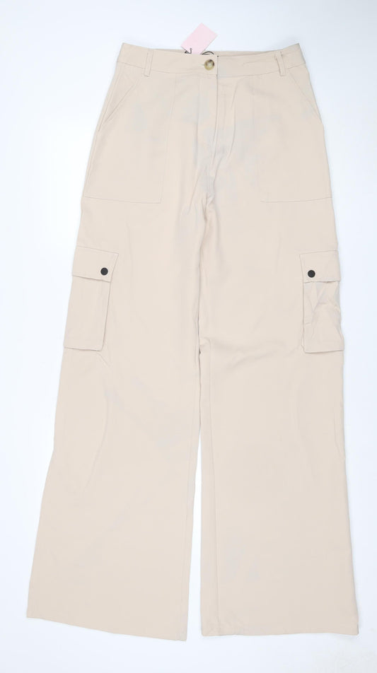 PrettyLittleThing Women’s Beige UK 12 Woven Split Hem Cargo Trousers