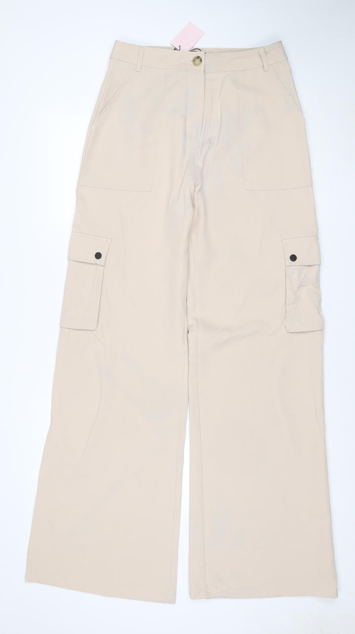 PrettyLittleThing Women’s Beige UK 12 Woven Split Hem Cargo Trousers