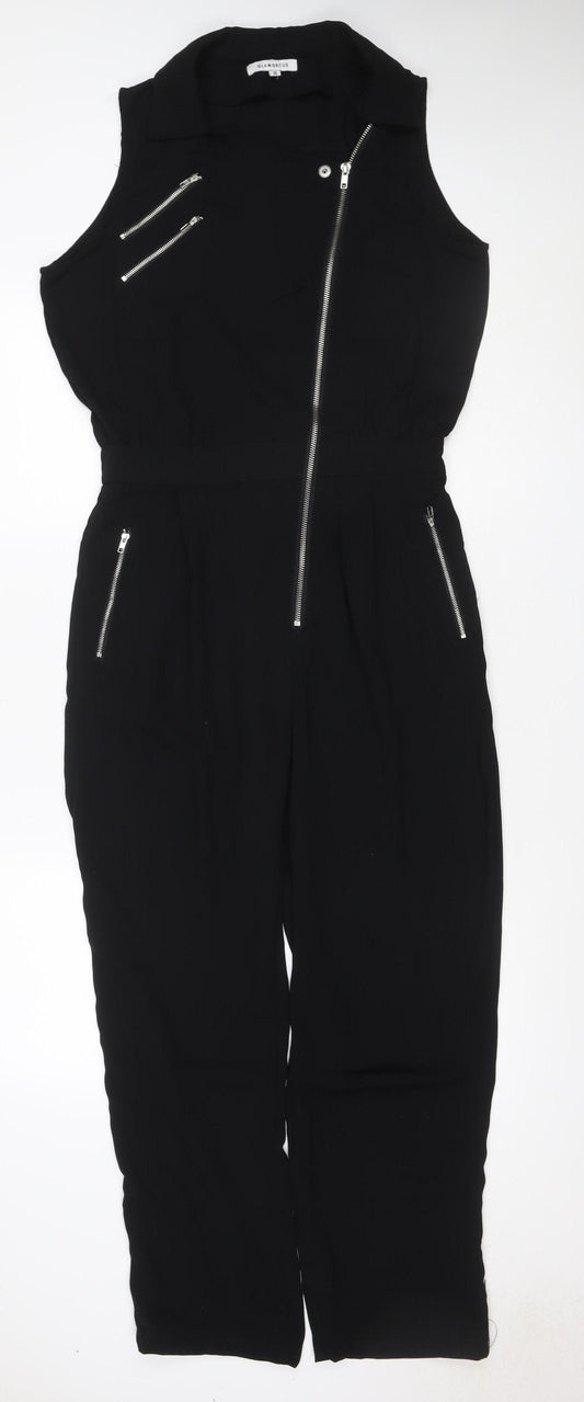 Glamorous Women Black UK 14 Sleeveless Zip Front Straight-Leg Jumpsuit