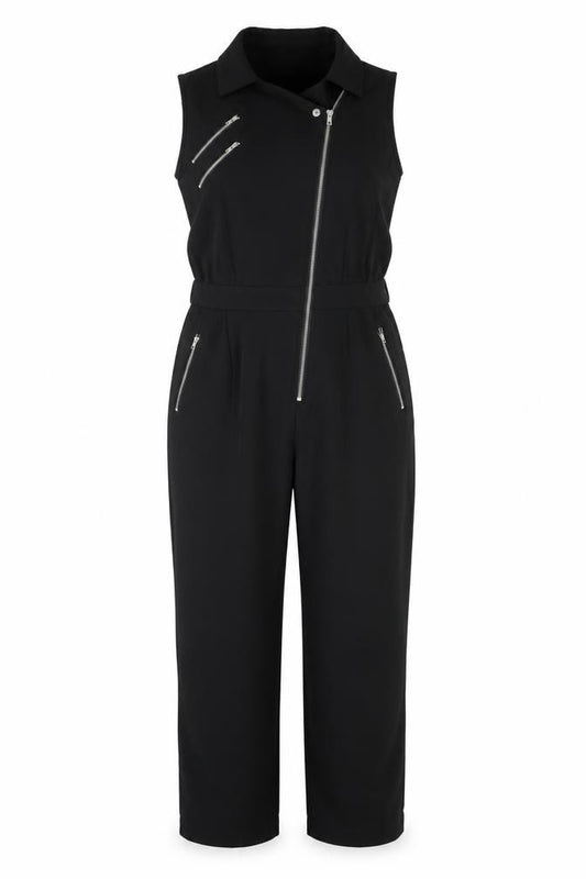 Glamorous Women Black UK 14 Sleeveless Zip Front Straight-Leg Jumpsuit