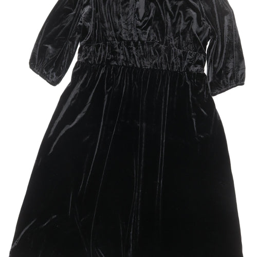 Marks and Spencer Women Black Size 16 Velvet Midi A-Line Party Dress