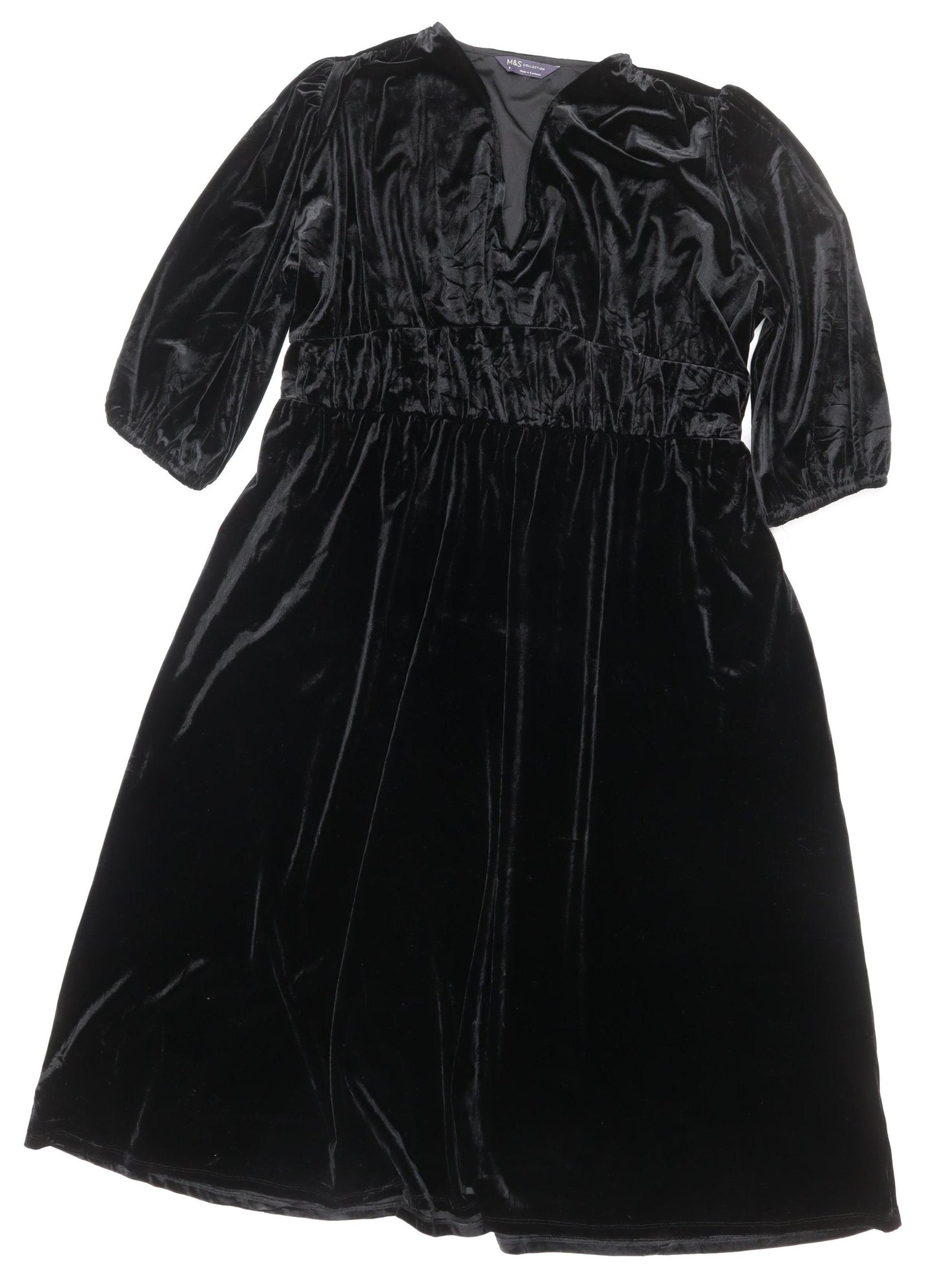 Marks and Spencer Women Black Size 16 Velvet Midi A-Line Party Dress