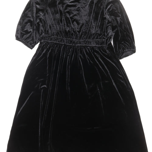 Marks and Spencer Women Black Size 16 Velvet Midi A-Line Party Dress
