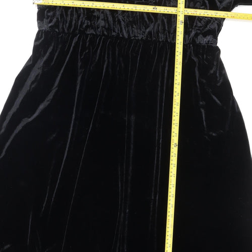 Marks and Spencer Women Black Size 16 Velvet Midi A-Line Party Dress