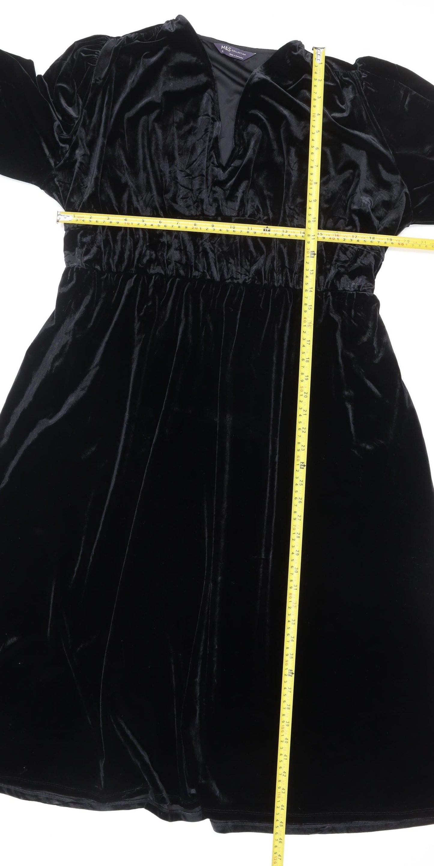 Marks and Spencer Women Black Size 16 Velvet Midi A-Line Party Dress
