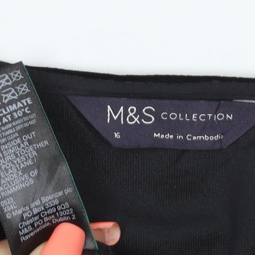 Marks and Spencer Women Black Size 16 Velvet Midi A-Line Party Dress