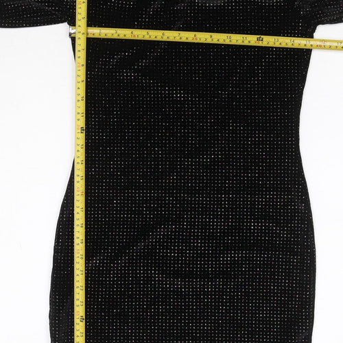 Quiz Women’s Black Glitter Velour Off Shoulder Bodycon Dress UK 12